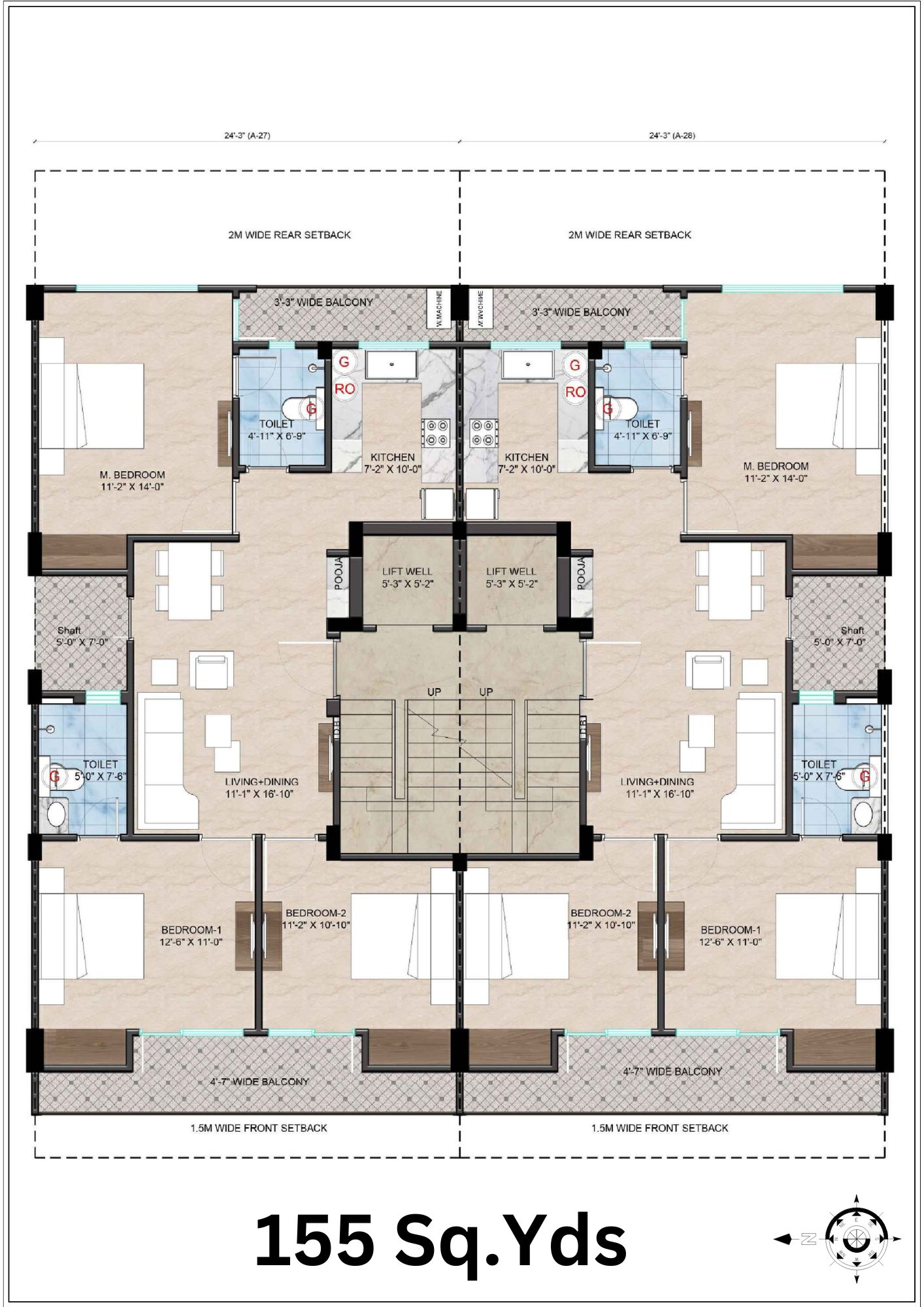 155 Square Yards Layout
